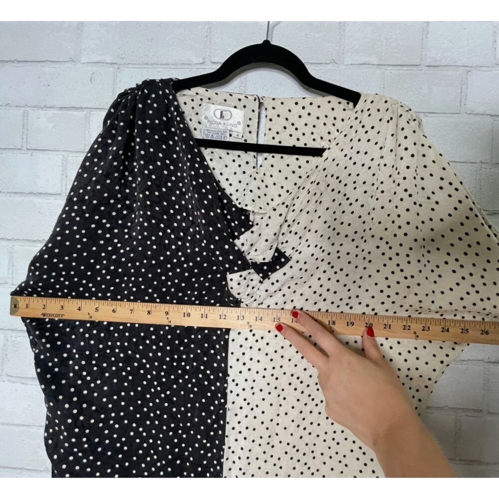Flora Kung New York 8 100% Silk Polka Dot Dolman Sleeve Dress Black Cream 1980s - Picture 11 of 13